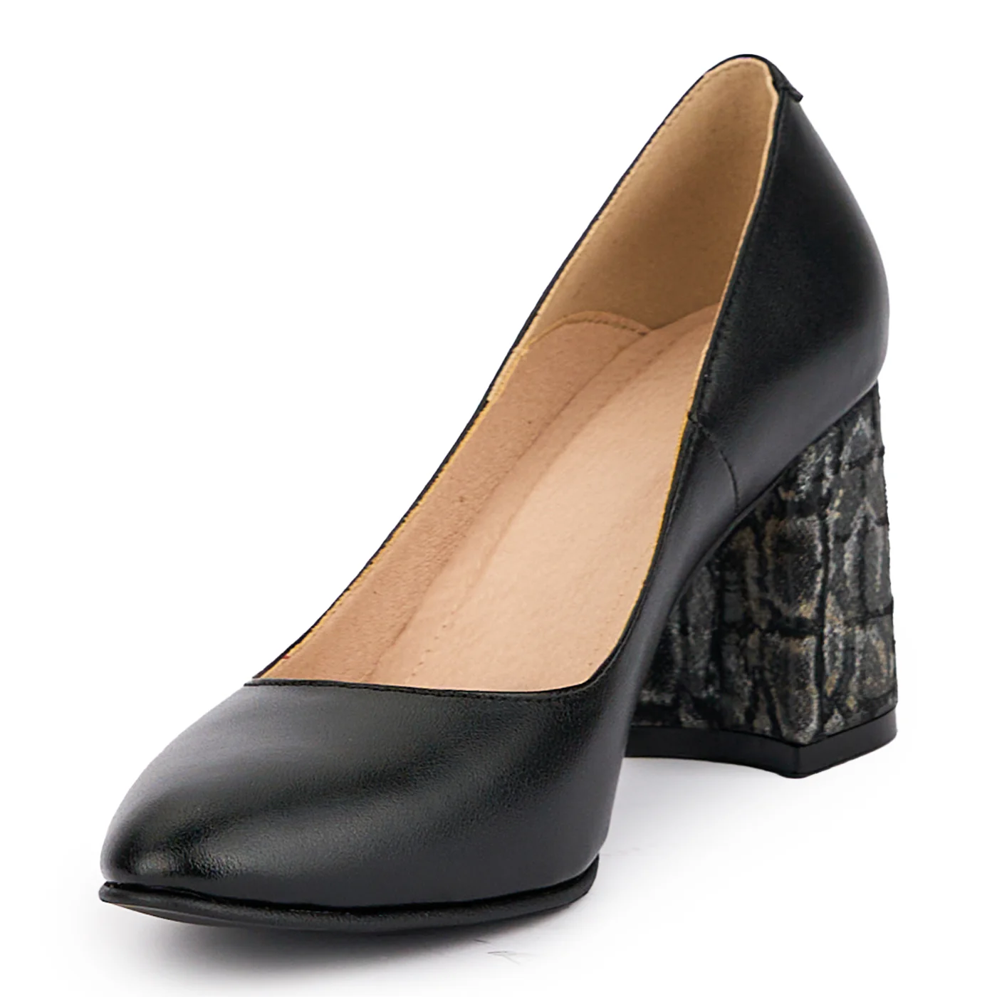 Pantofi dama din piele naturala neagra cu toc gros 7.5 cm 16897 - Image 3