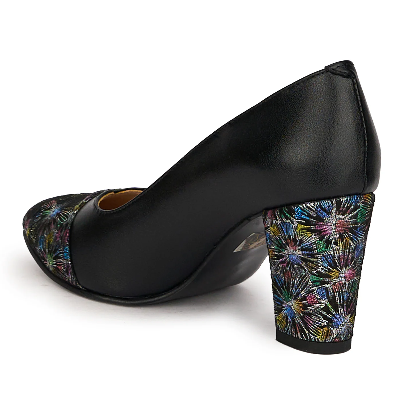Pantofi dama din piele naturala neagra cu toc gros 7.5 cm 18767 - Image 2