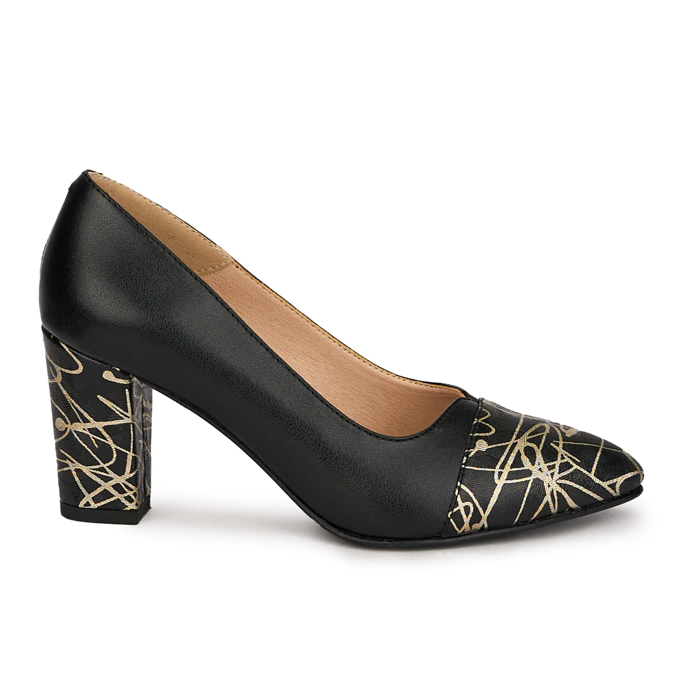 Pantofi dama din piele naturala neagra cu toc gros 7.5 cm 18769