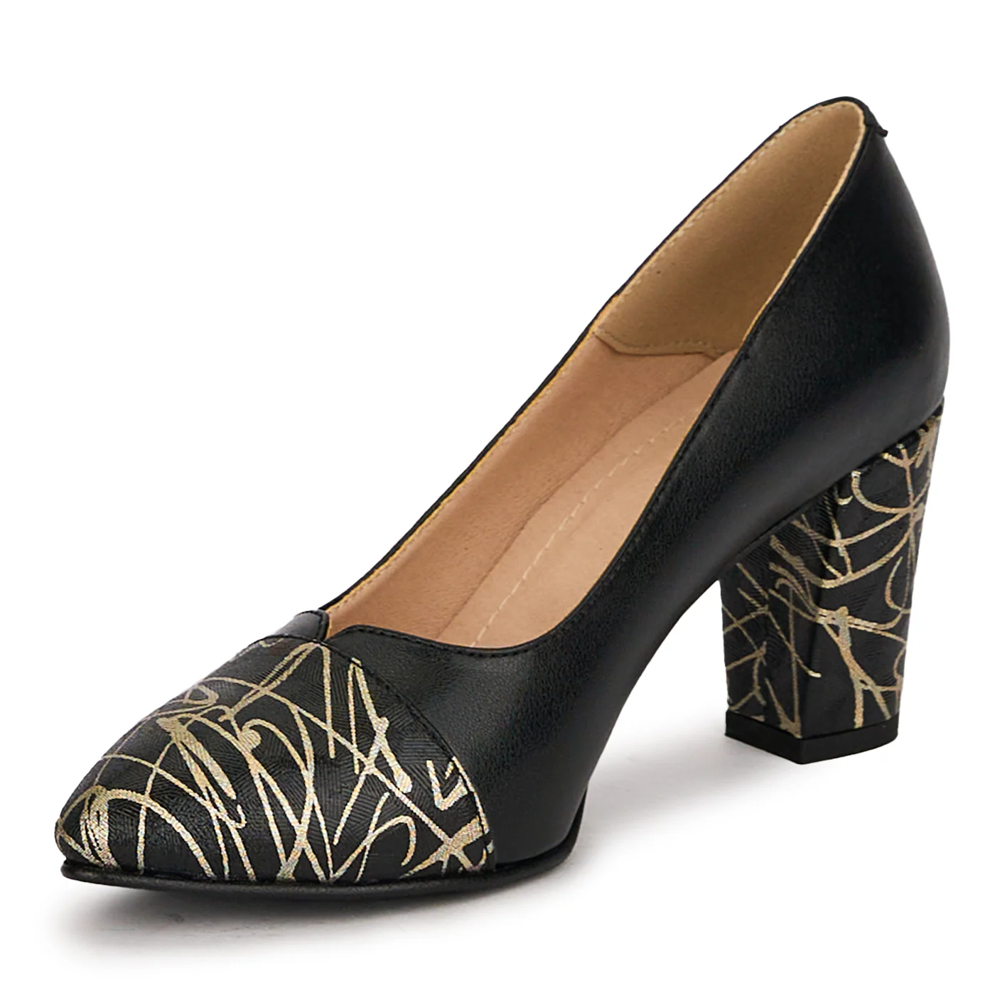 Pantofi dama din piele naturala neagra cu toc gros 7.5 cm 18769 - Image 3