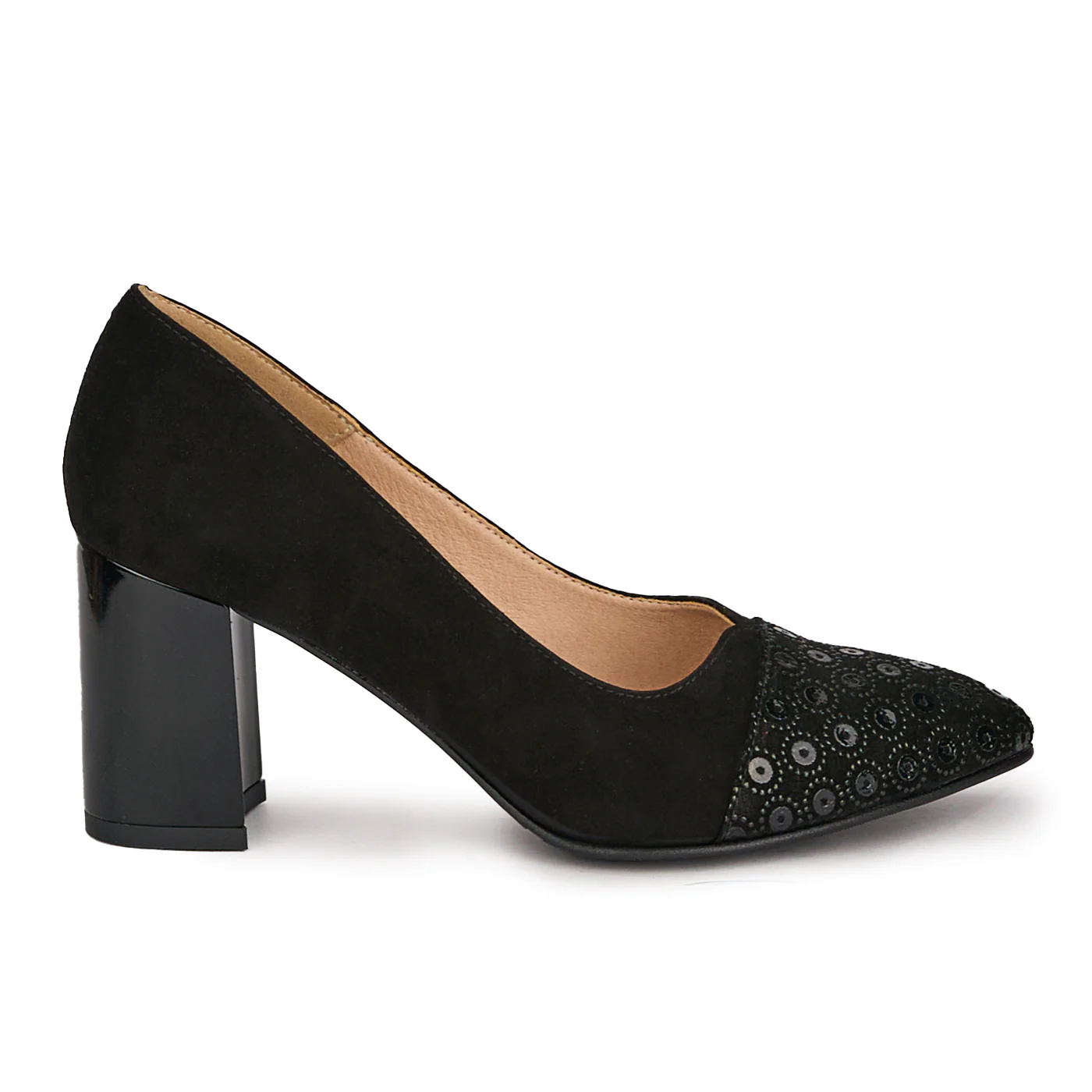 Pantofi dama din piele naturala neagra cu toc gros 7.5 cm 18770
