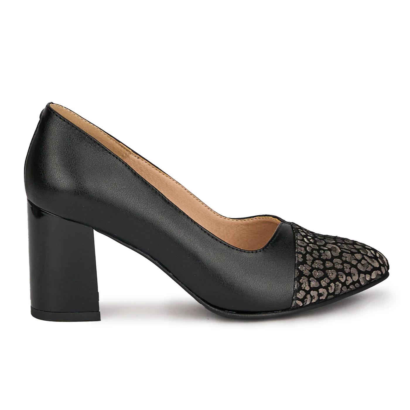 Pantofi dama din piele naturala neagra cu toc gros 7.5 cm 18771