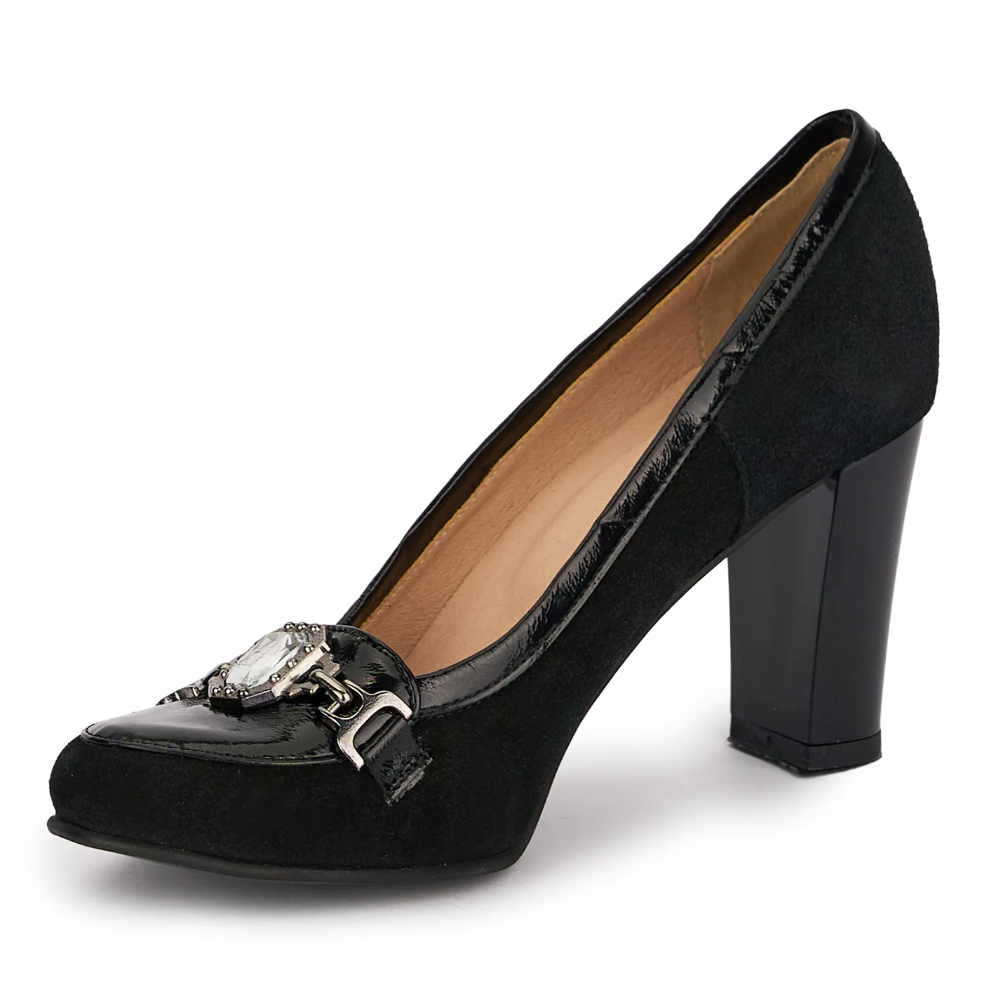 Pantofi dama din piele naturala neagra cu toc gros 7.5 cm 18842 - Image 3