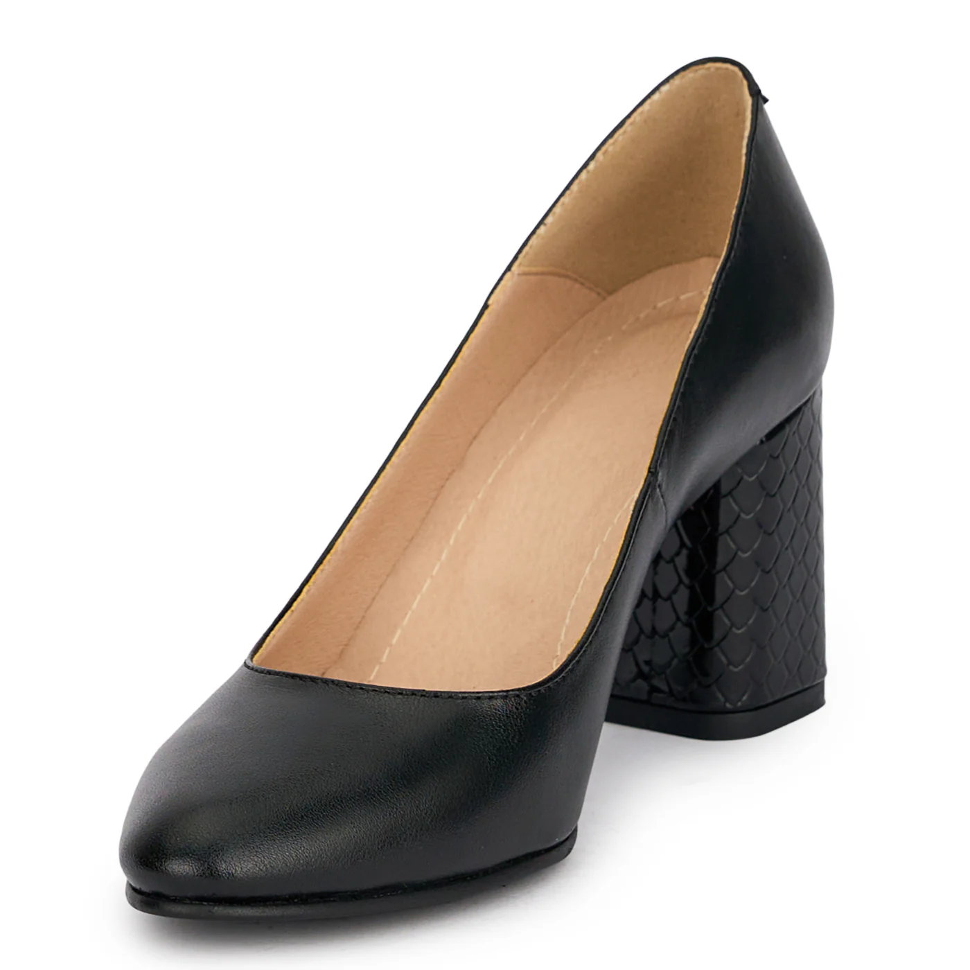 Pantofi dama din piele naturala neagra cu toc gros 7.5 cm 18888 - Image 3