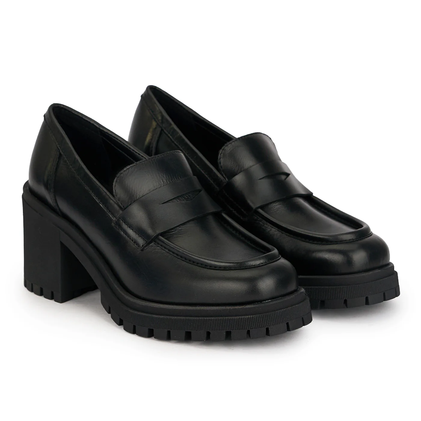 Pantofi dama din piele naturala neagra cu toc gros 7.5 cm 19104 - Image 4