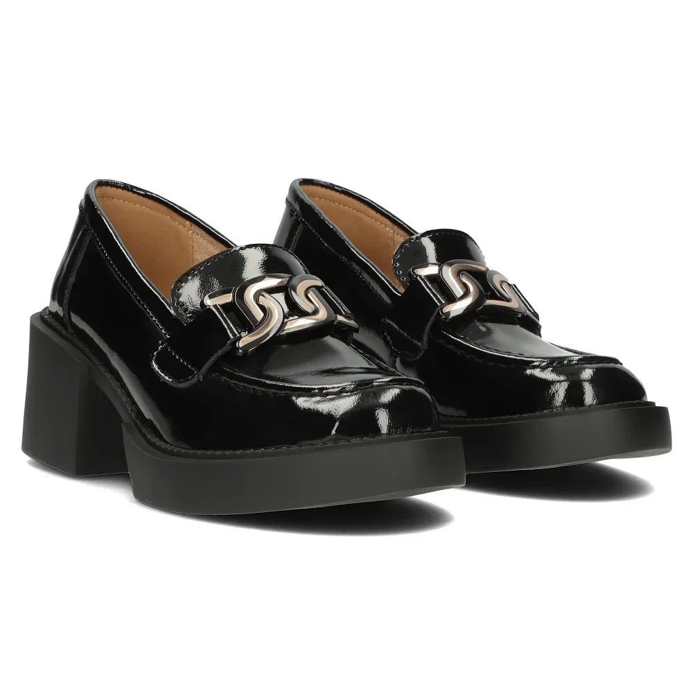 Pantofi dama din piele naturala neagra cu toc gros 7 cm 14127 - Image 4