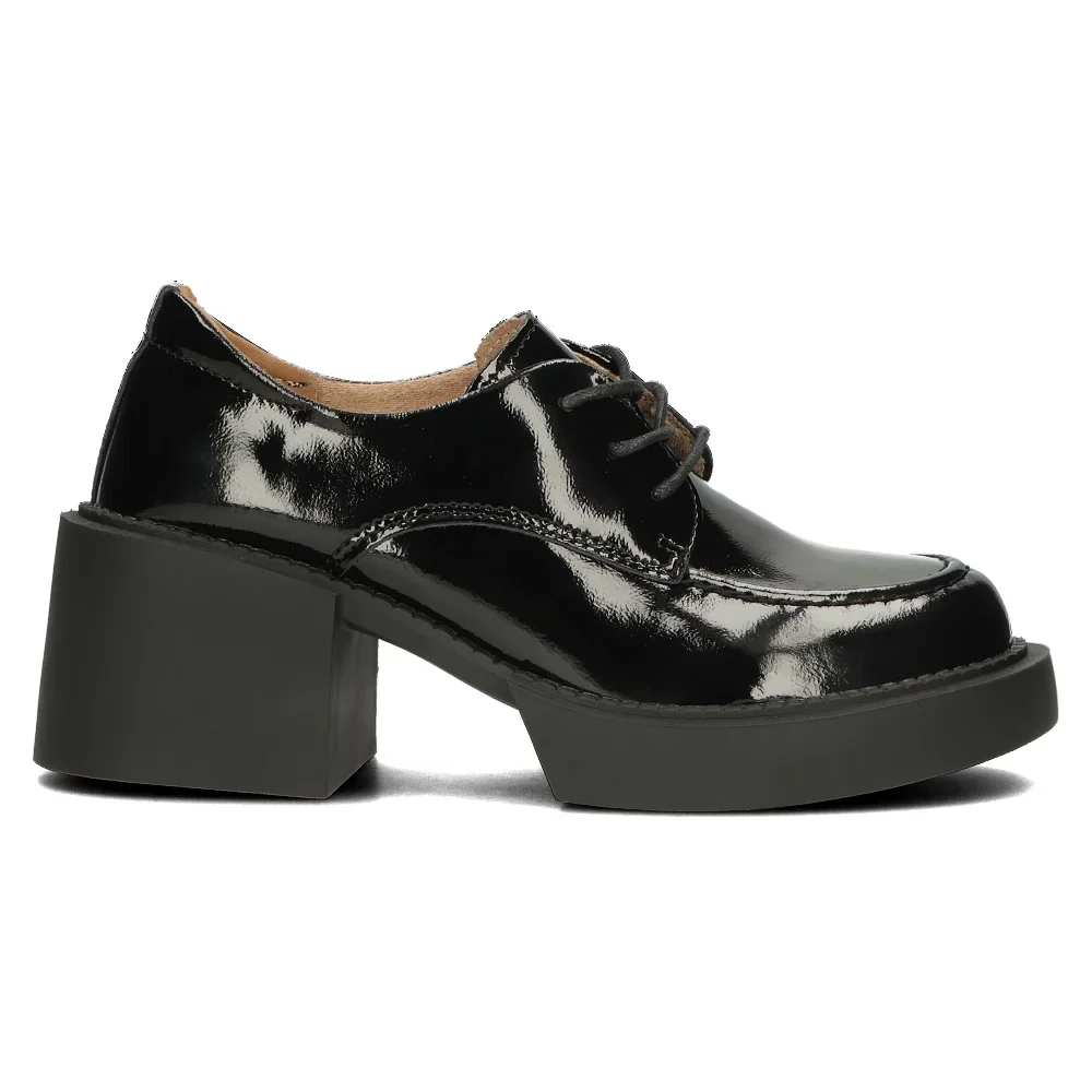 Pantofi dama din piele naturala neagra cu toc gros 7 cm 14129