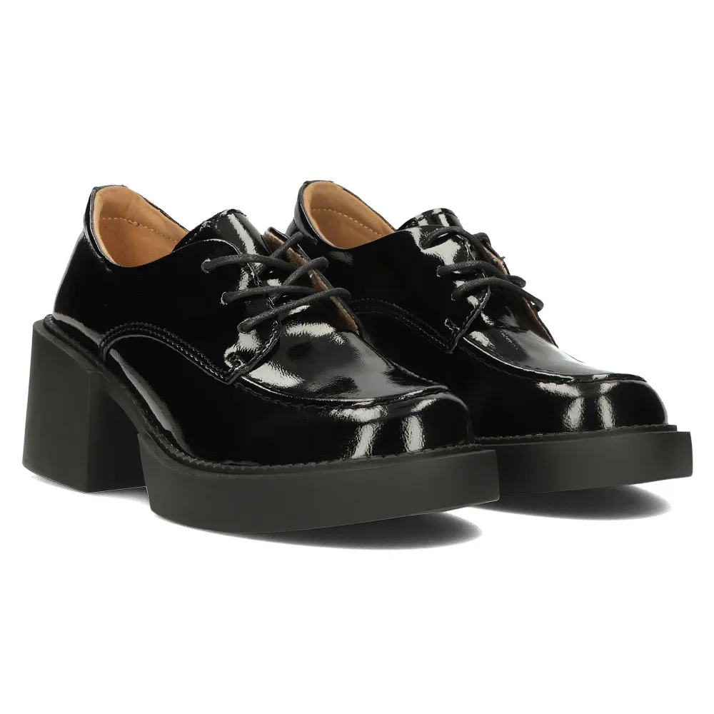 Pantofi dama din piele naturala neagra cu toc gros 7 cm 14129 - Image 4