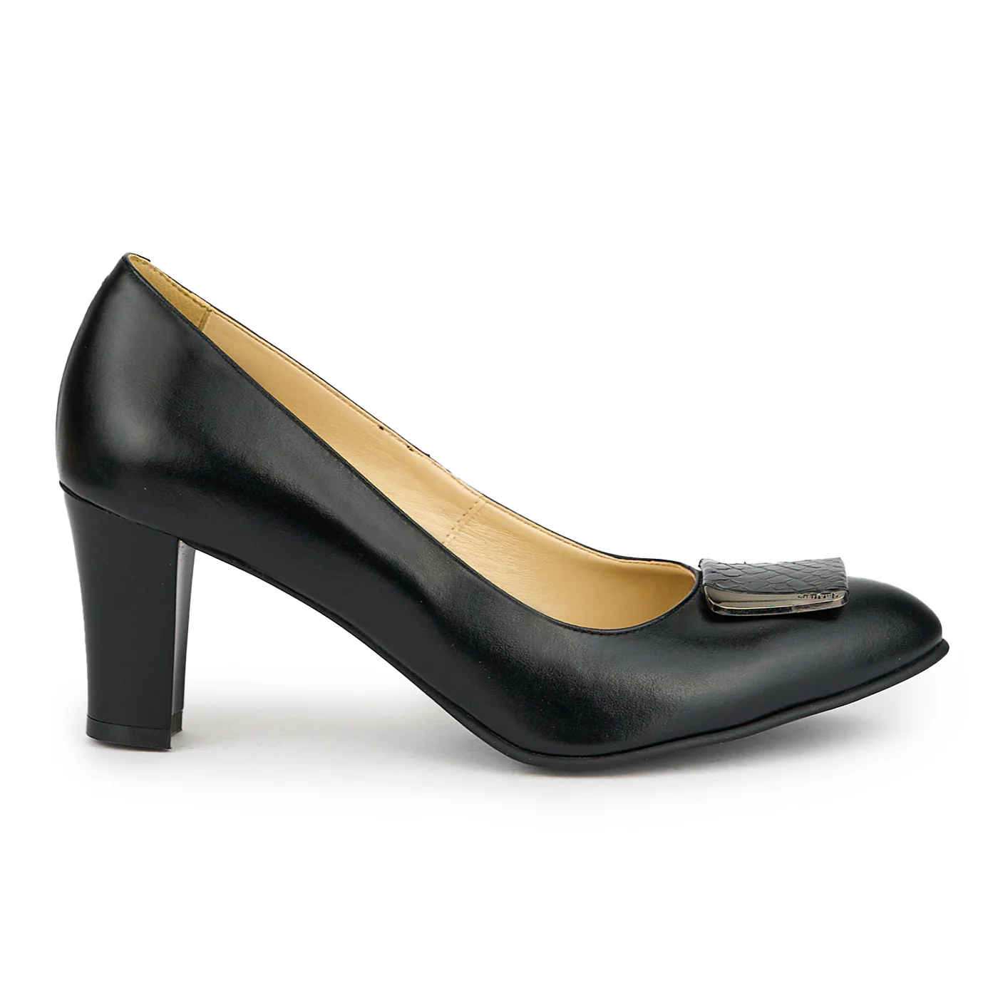 Pantofi dama din piele naturala neagra cu toc gros 7 cm 15013