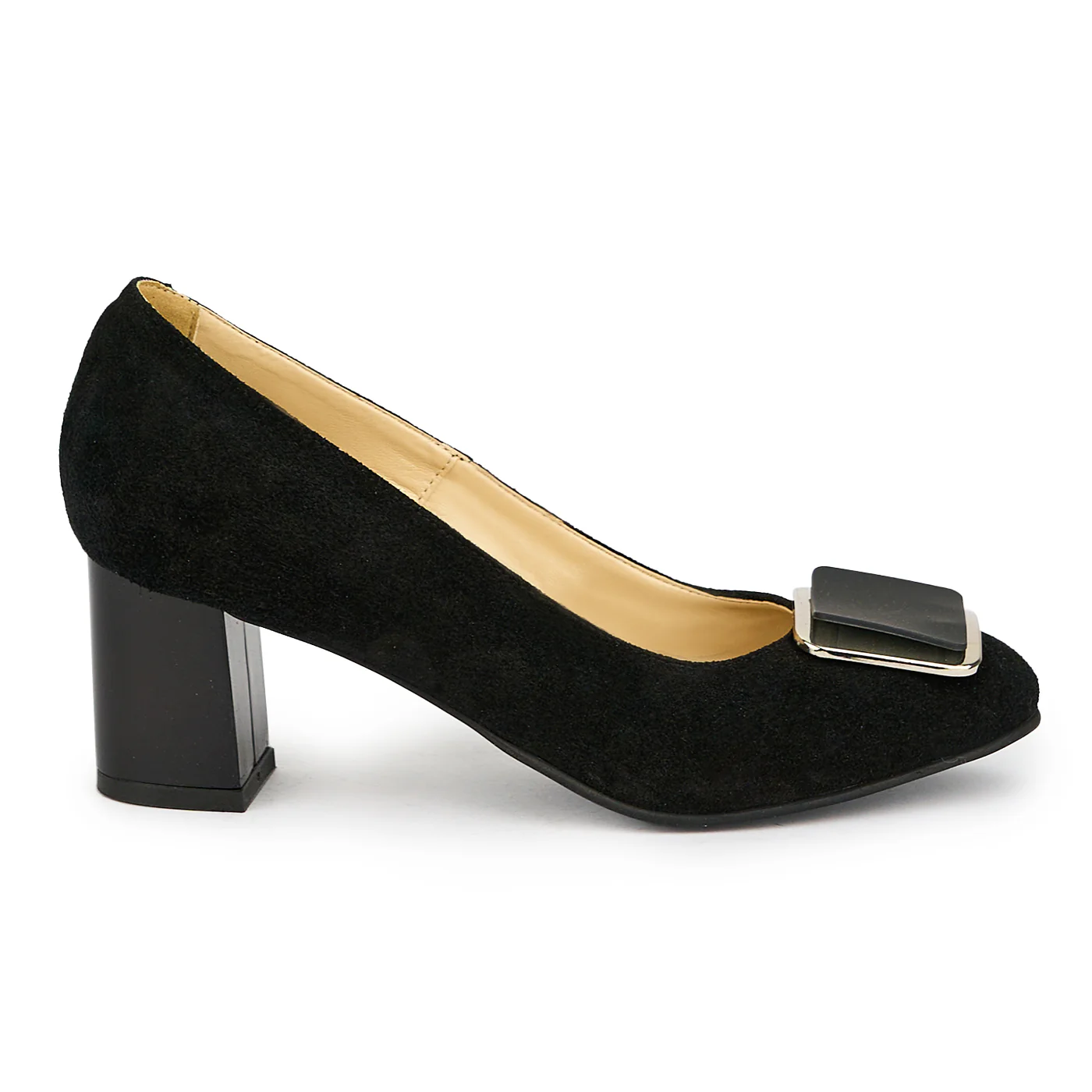 Pantofi dama din piele naturala neagra cu toc gros 7 cm 15026