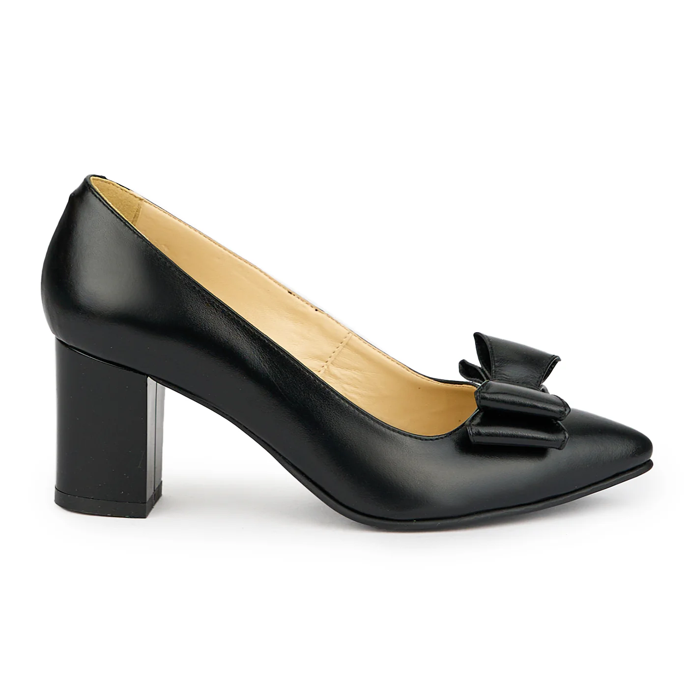 Pantofi dama din piele naturala neagra cu toc gros 7 cm 15037