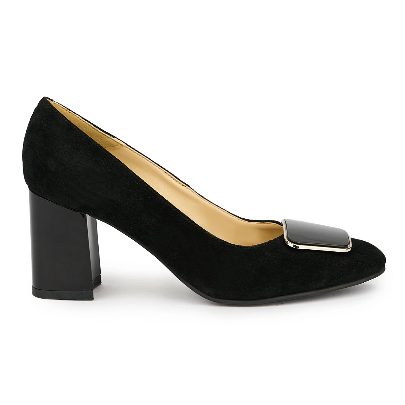 Pantofi dama din piele naturala neagra cu toc gros 7 cm 15041