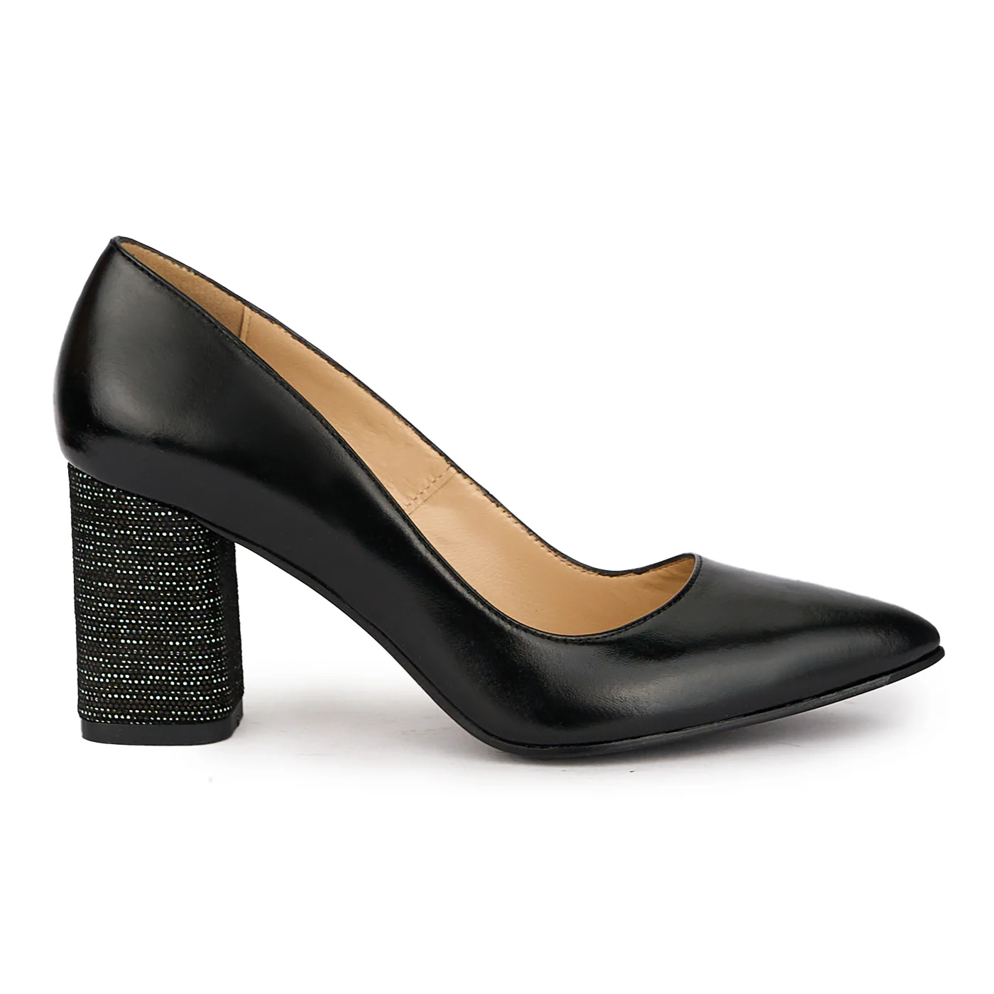 Pantofi dama din piele naturala neagra cu toc gros 7 cm 16005