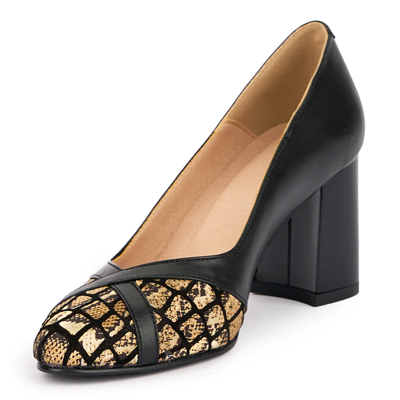 Pantofi dama din piele naturala neagra cu toc gros 7 cm 16895 - Image 3
