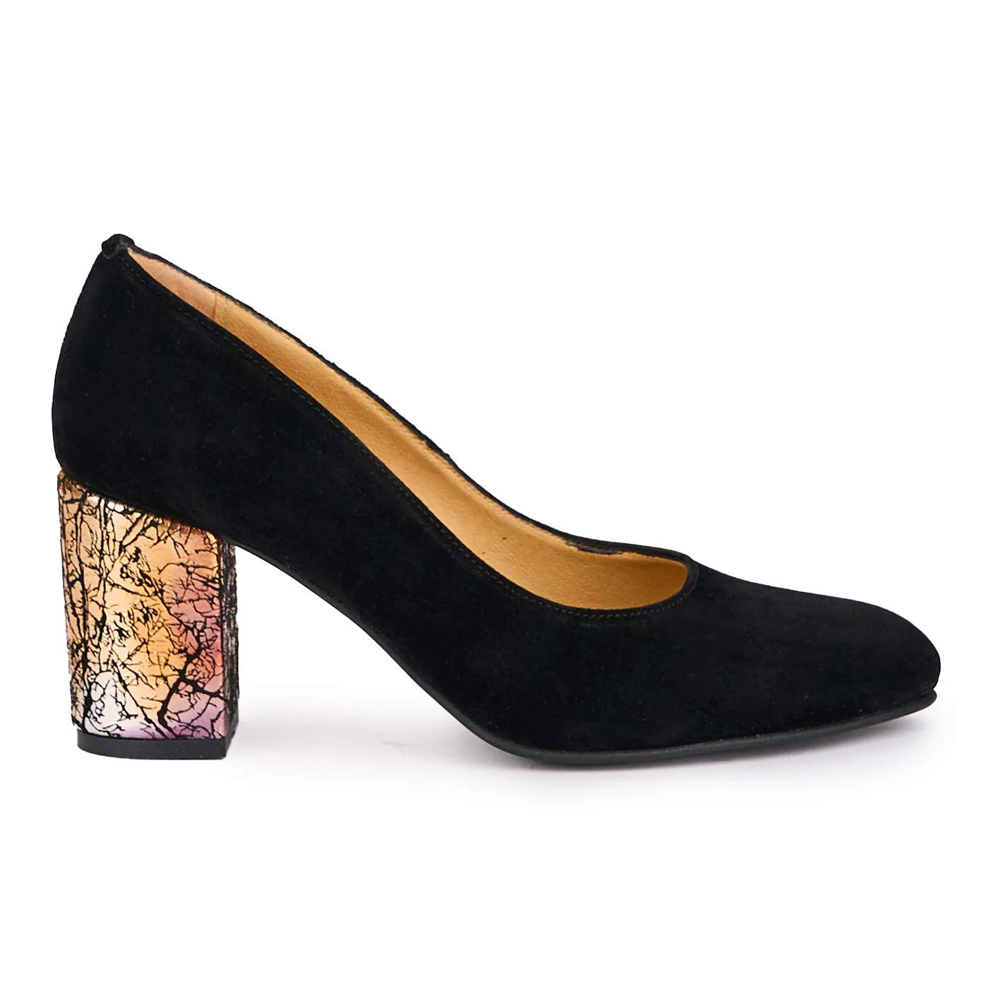 Pantofi dama din piele naturala neagra cu toc gros 7 cm 16912