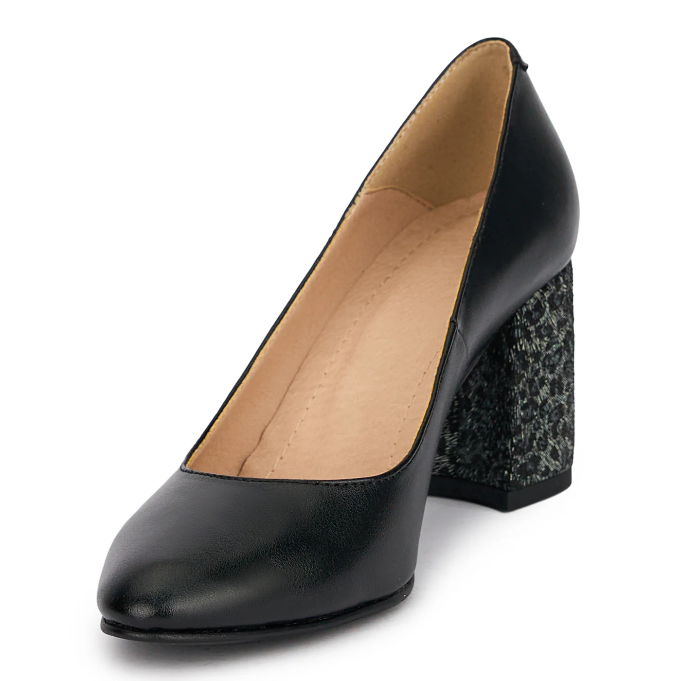 Pantofi dama din piele naturala neagra cu toc gros 7 cm 18889 - Image 3