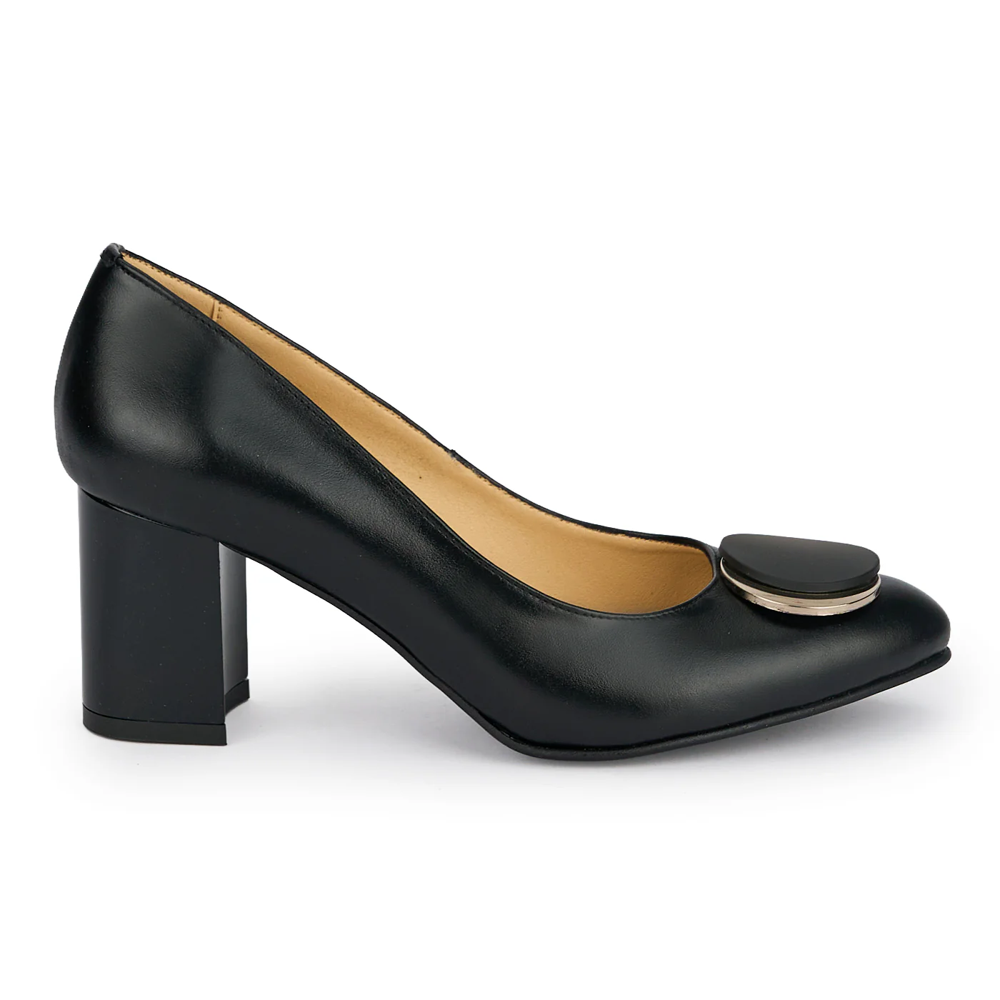 Pantofi dama din piele naturala neagra cu toc gros 7 cm 19175