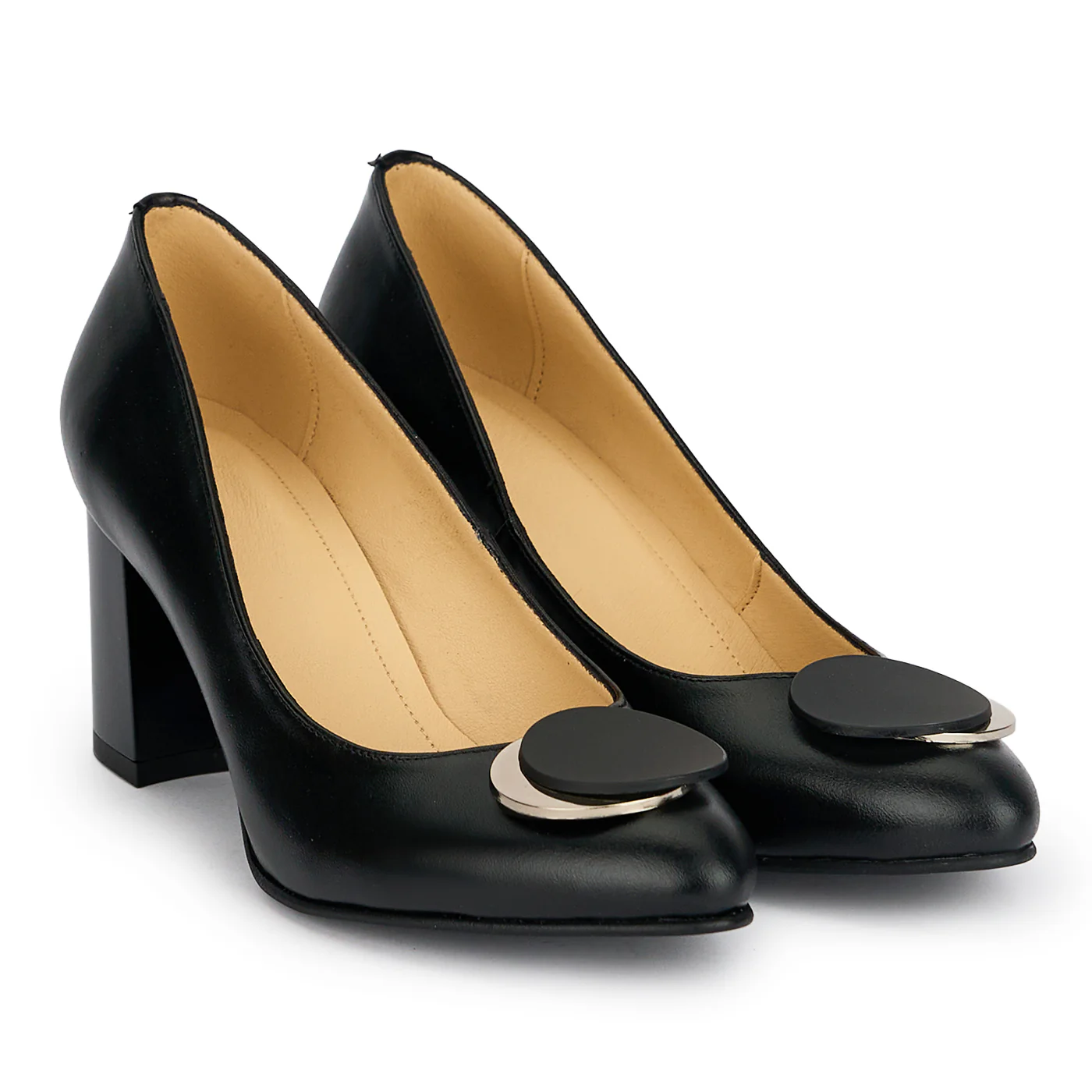 Pantofi dama din piele naturala neagra cu toc gros 7 cm 19175 - Image 4