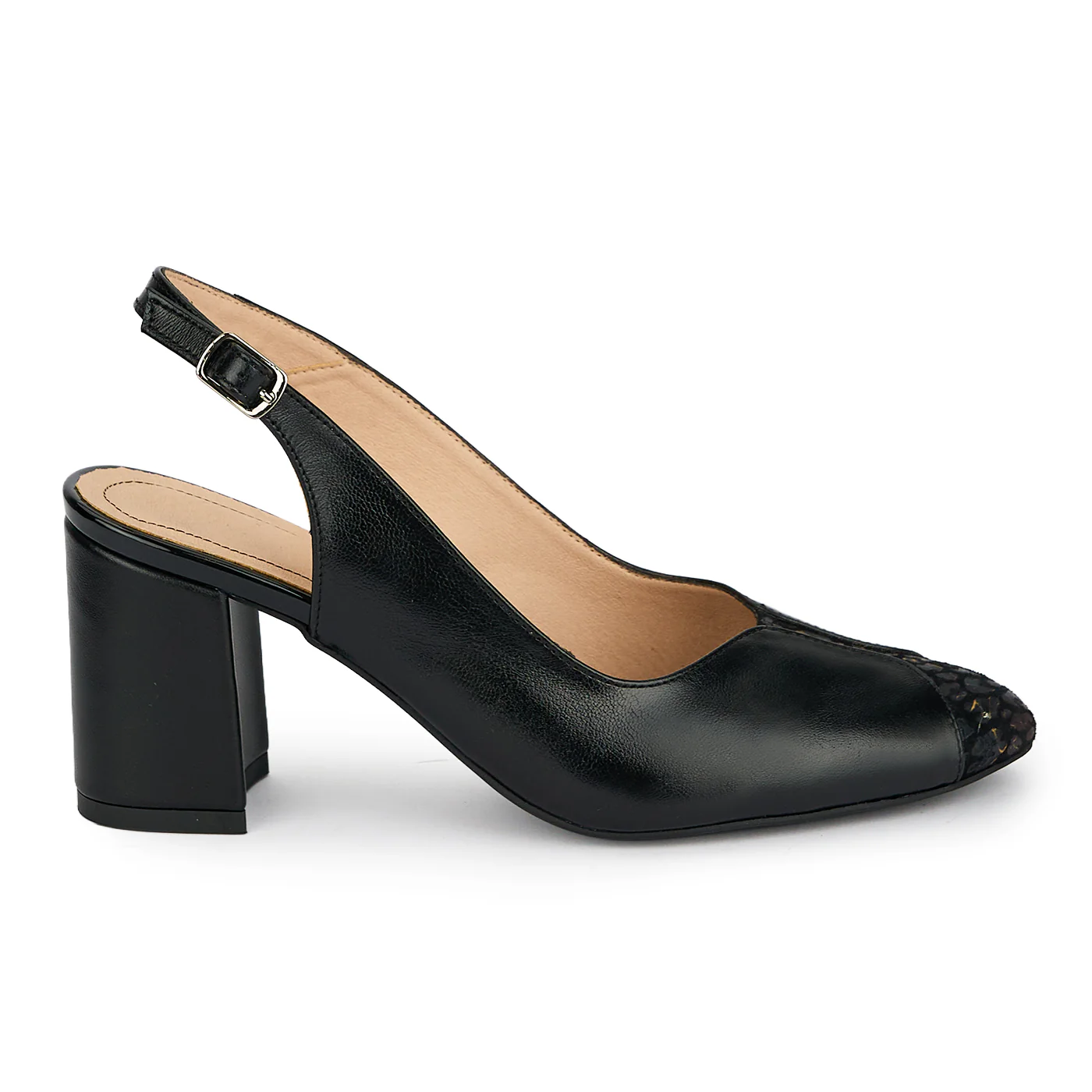 Pantofi dama din piele naturala neagra cu toc gros 7 cm 19414