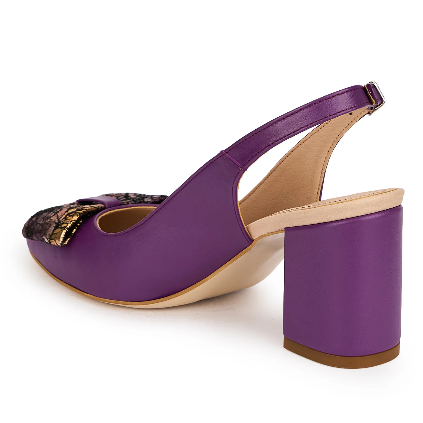 Pantofi damă din piele naturală mov cu toc gros 7 cm 19577 - Image 2