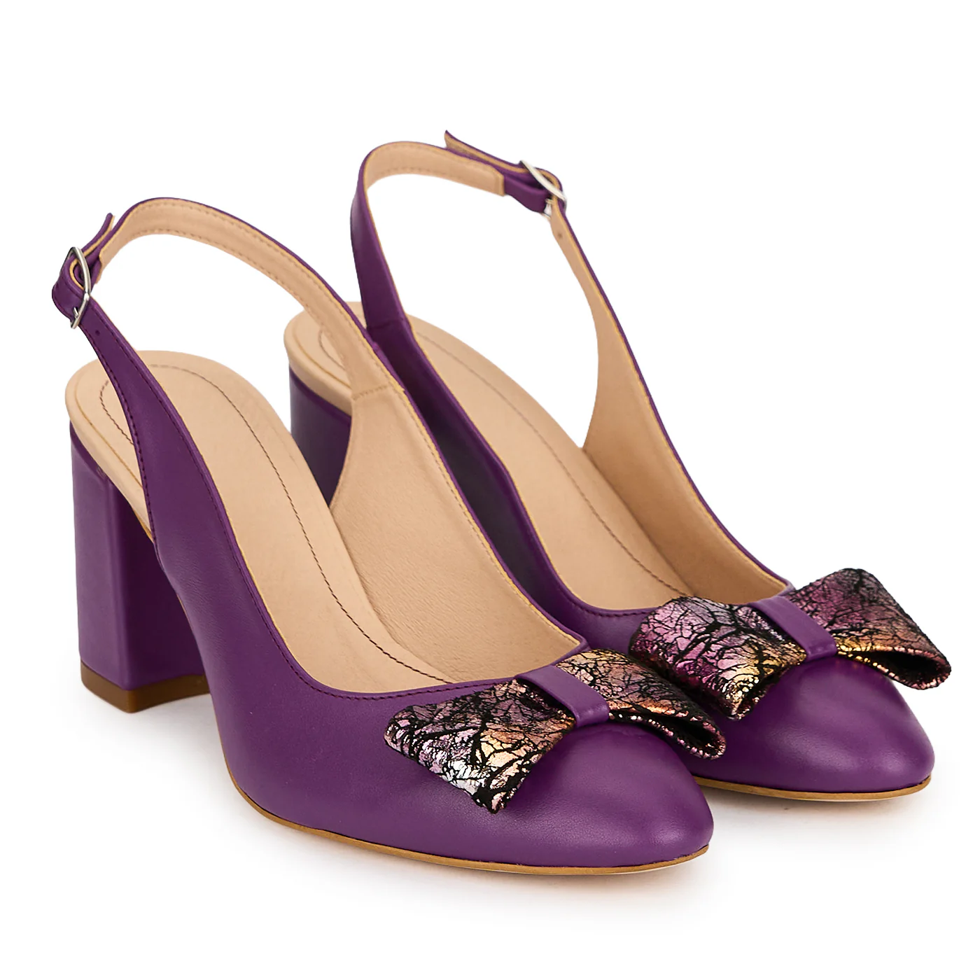 Pantofi damă din piele naturală mov cu toc gros 7 cm 19577 - Image 4