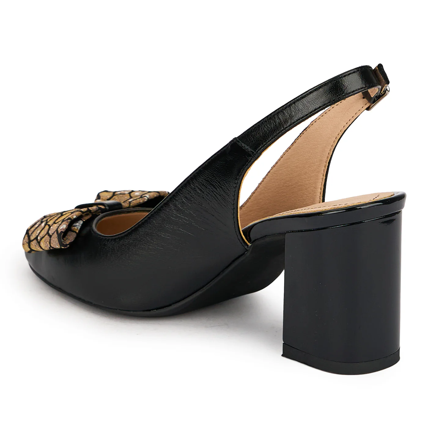 Pantofi damă din piele naturală neagra cu toc gros 7 cm 19578 - Image 2