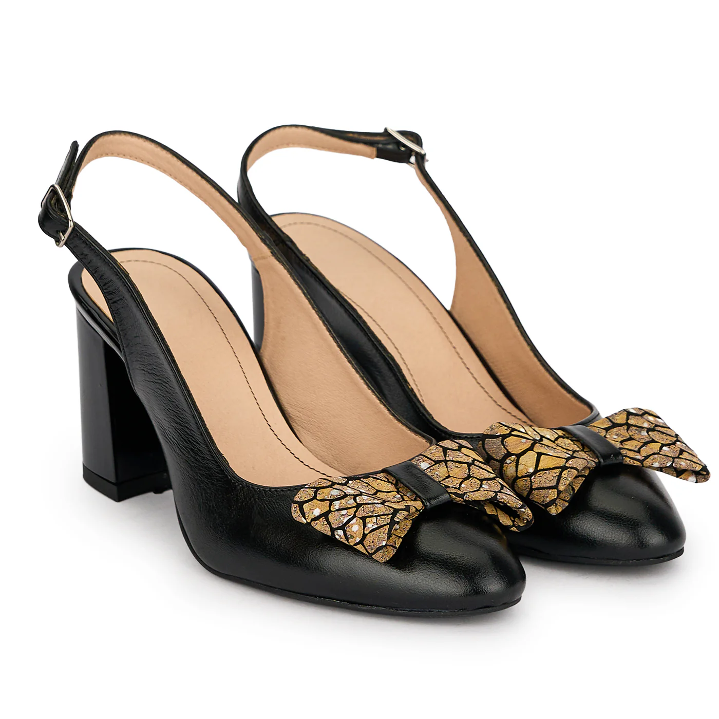 Pantofi damă din piele naturală neagra cu toc gros 7 cm 19578 - Image 4