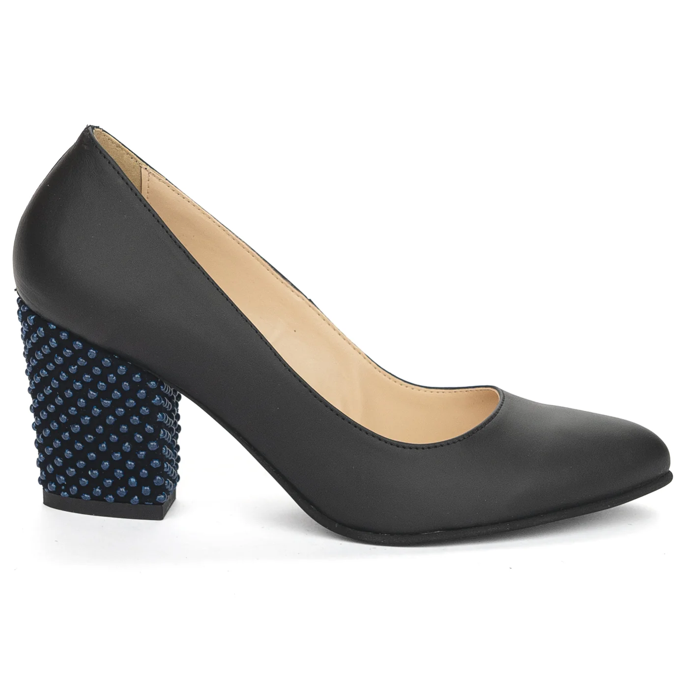 Pantofi dama din piele naturala neagra cu toc gros 8 cm 13896