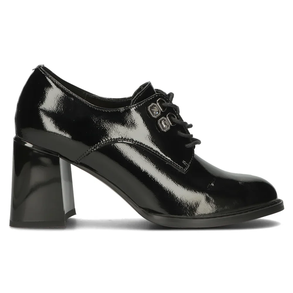 Pantofi dama din piele naturala neagra cu toc gros 8 cm 14130