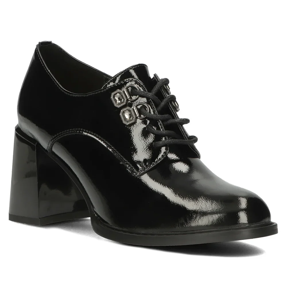 Pantofi dama din piele naturala neagra cu toc gros 8 cm 14130 - Image 2