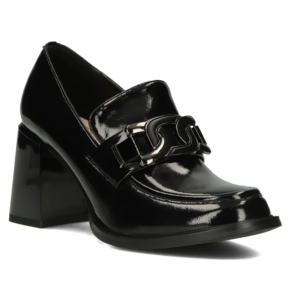 Pantofi dama din piele naturala neagra cu toc gros 8 cm 14141 - Image 2