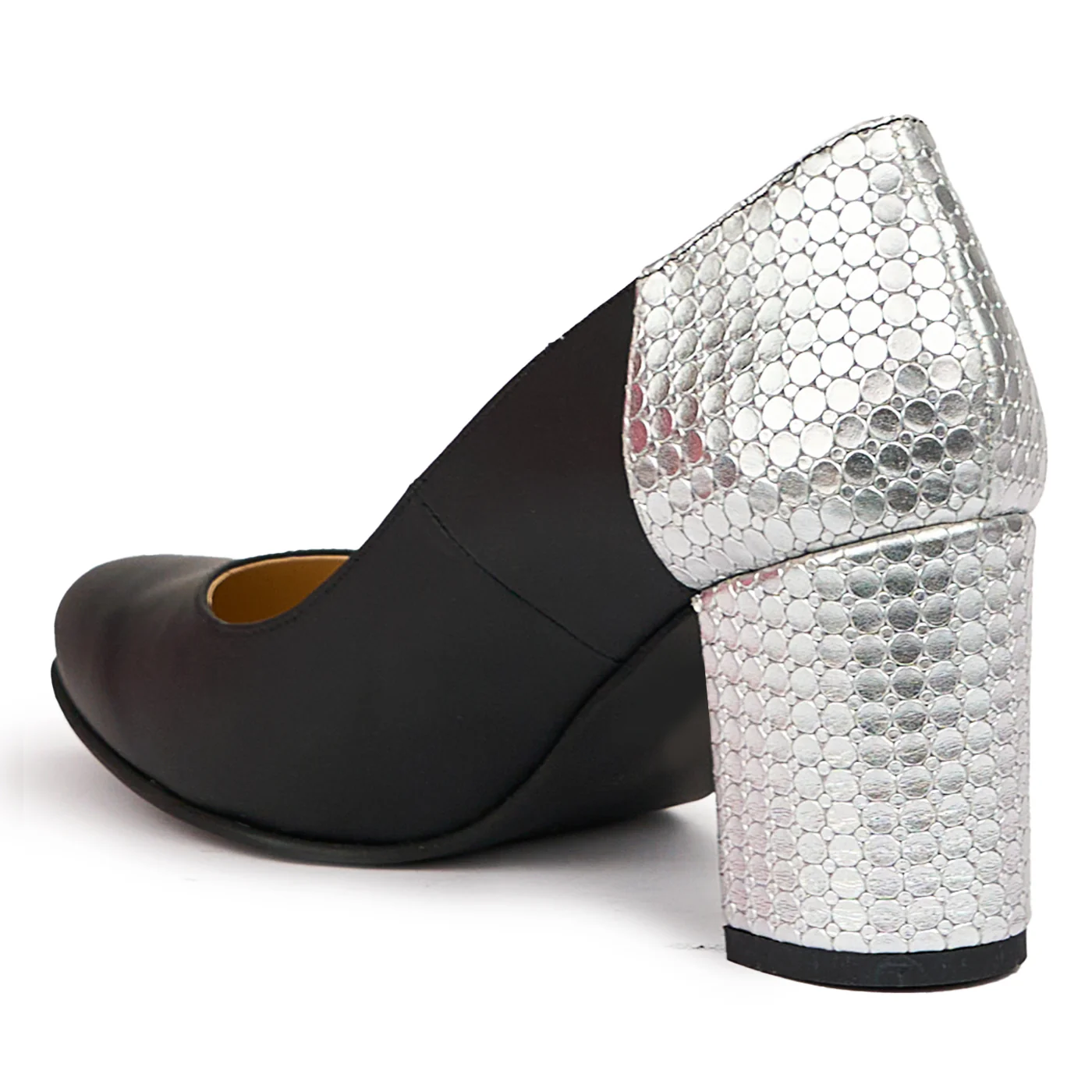 Pantofi dama din piele naturala neagra cu toc gros 8 cm 14429 - Image 2