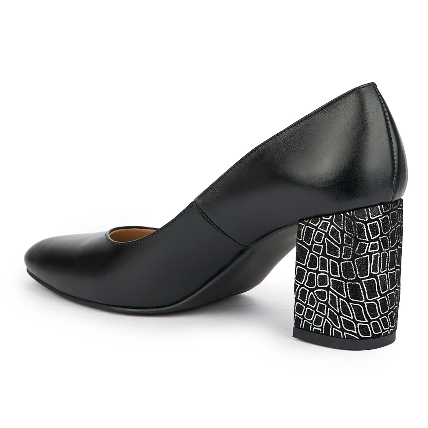 Pantofi dama din piele naturala neagra cu toc gros 8 cm 15161 - Image 2