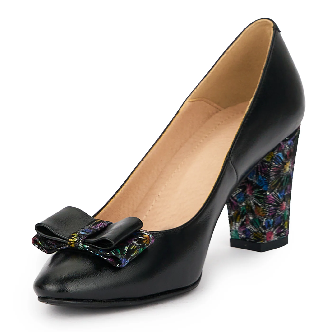 Pantofi dama din piele naturala neagra cu toc gros 8 cm 15504 - Image 3