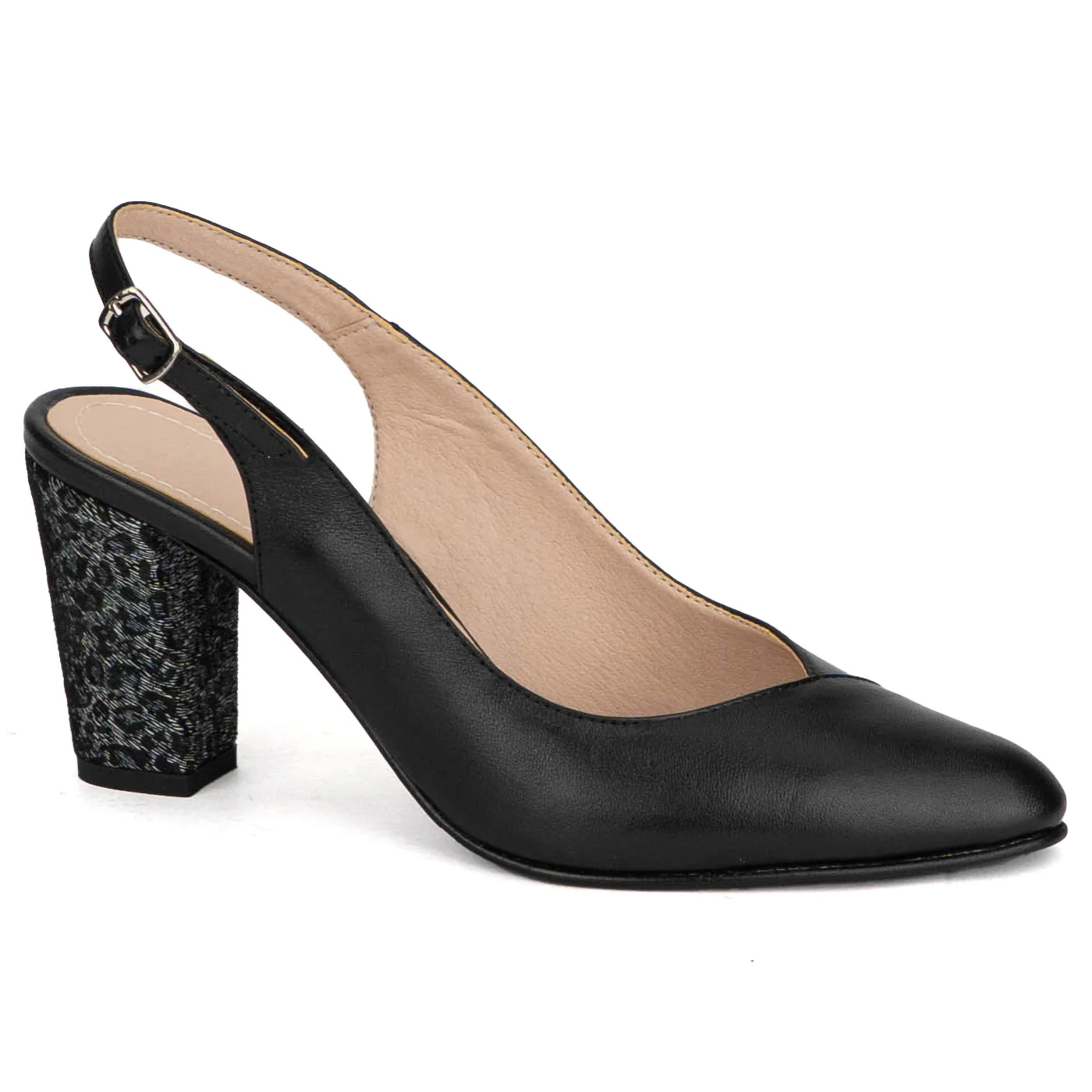 Pantofi dama din piele naturala neagra cu toc gros 8 cm 18811