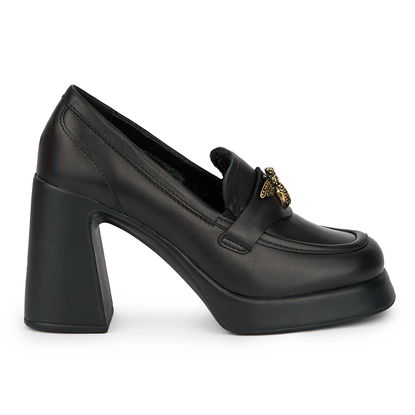 Pantofi dama din piele naturala neagra cu toc gros 9.5 cm 15368