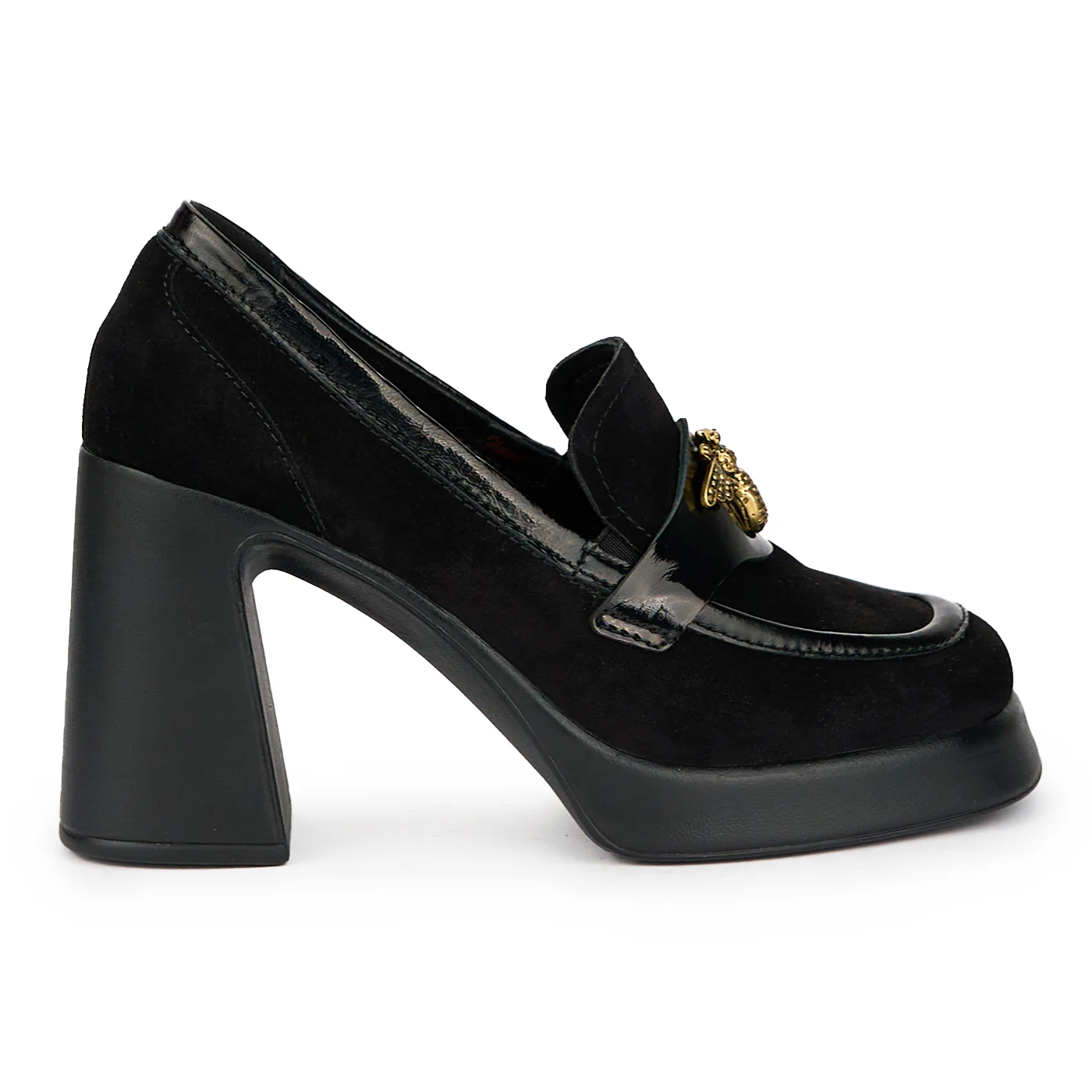 Pantofi dama din piele naturala neagra cu toc gros 9.5 cm 15526