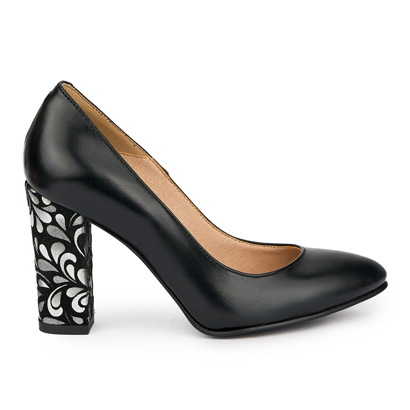 Pantofi dama din piele naturala neagra cu toc gros 9 cm 15512