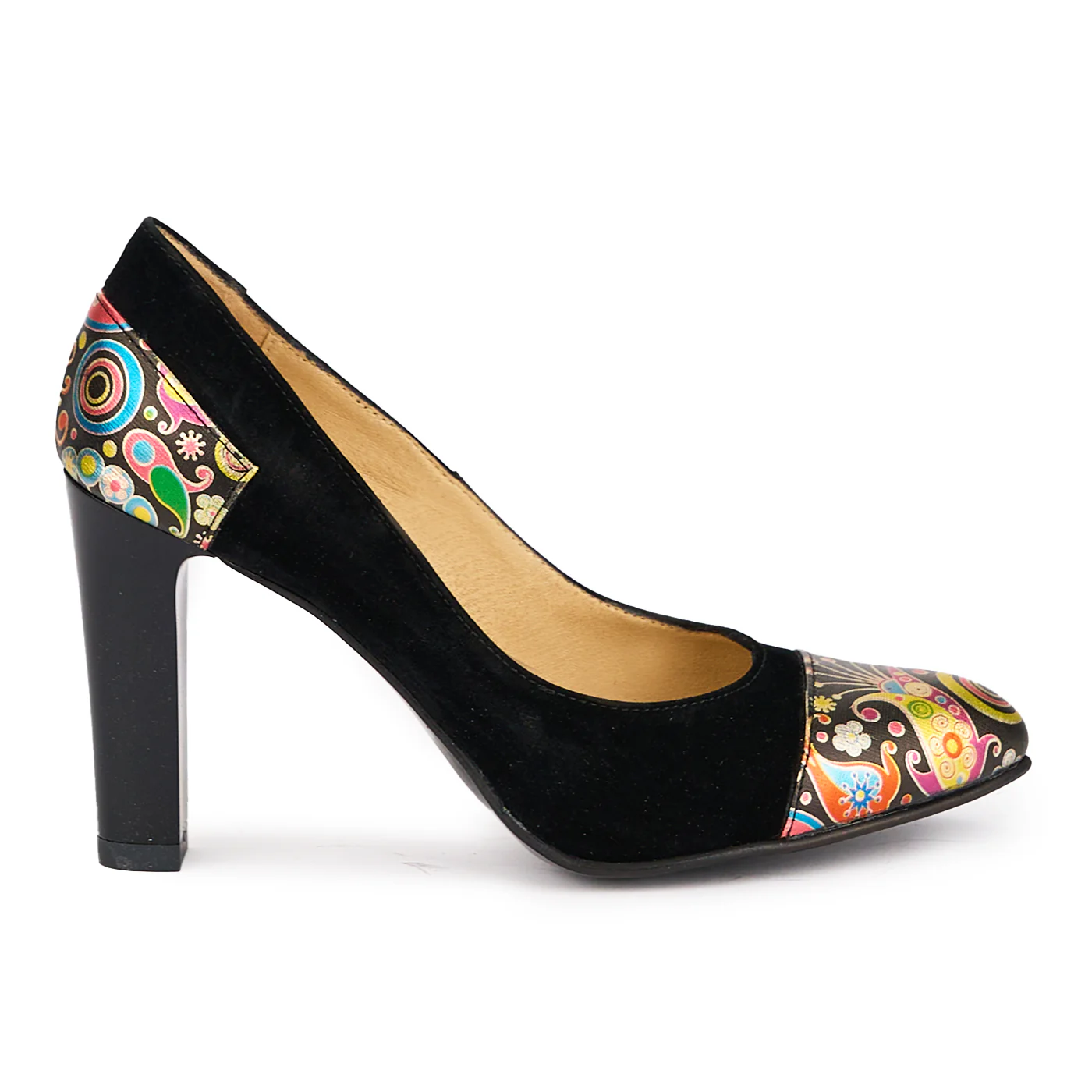 Pantofi dama din piele naturala neagra cu toc gros 9 cm 16919