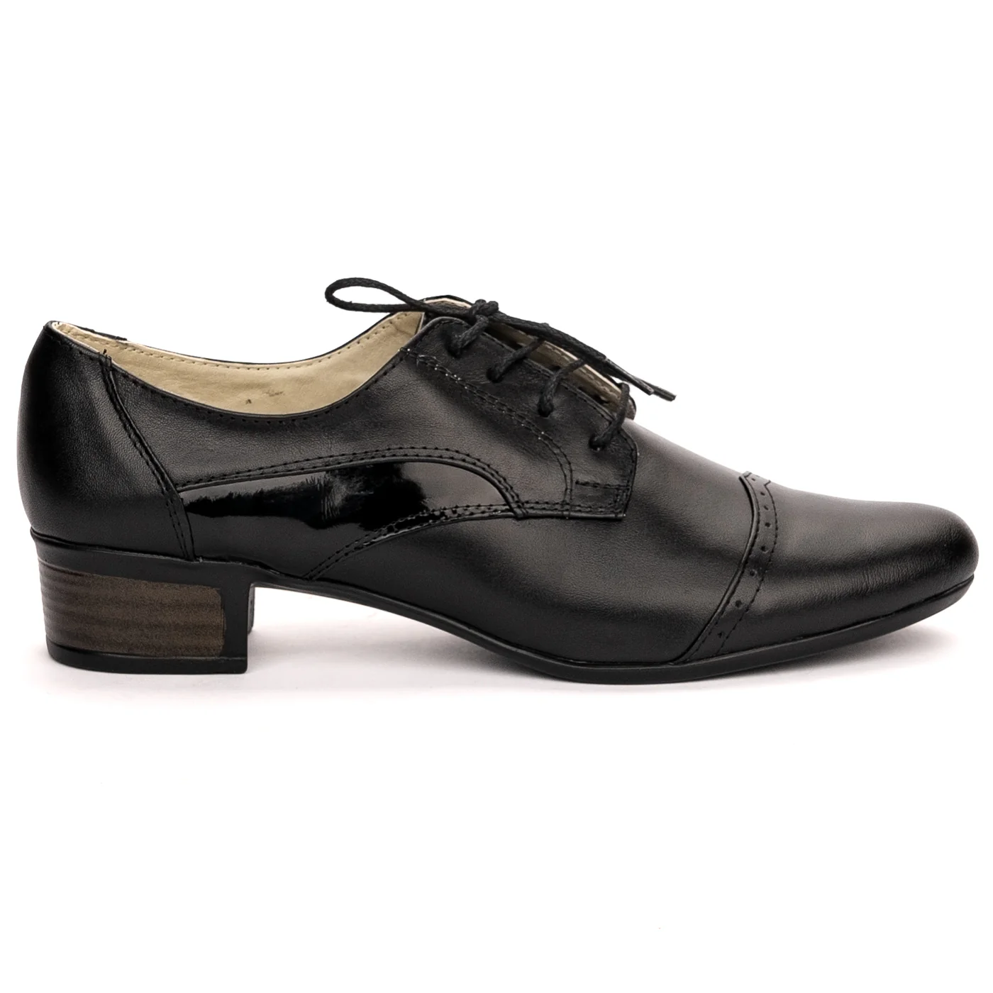 Pantofi dama din piele naturala neagra cu toc mic 3.5 cm 13505