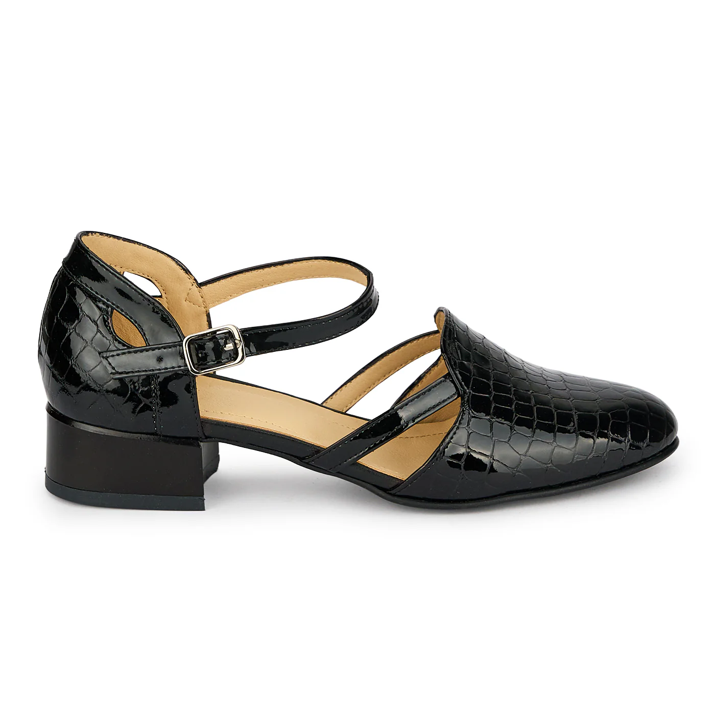 Pantofi dama din piele naturala neagra cu toc mic 3 cm 19410