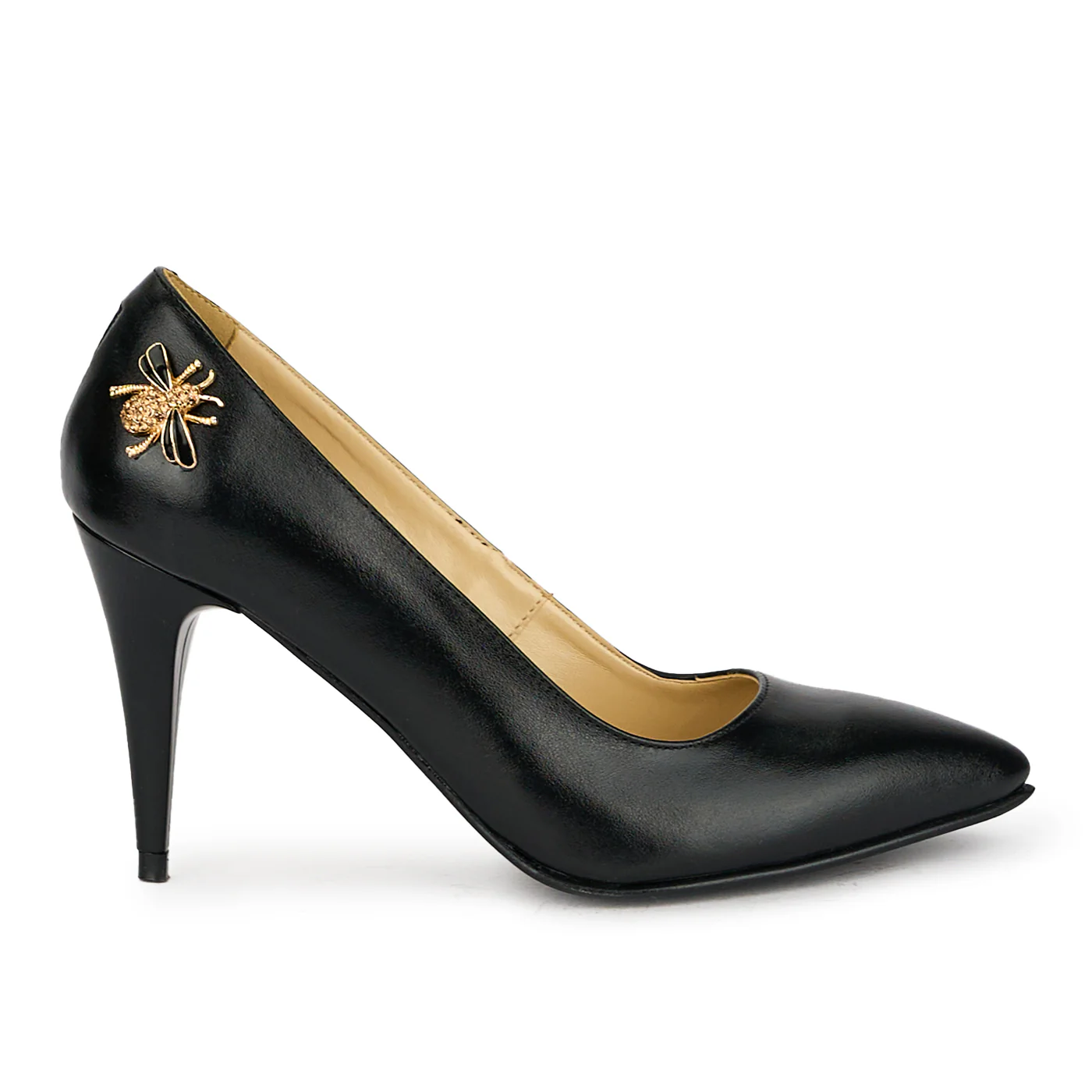 Pantofi dama din piele naturala neagra cu toc subtire 17496