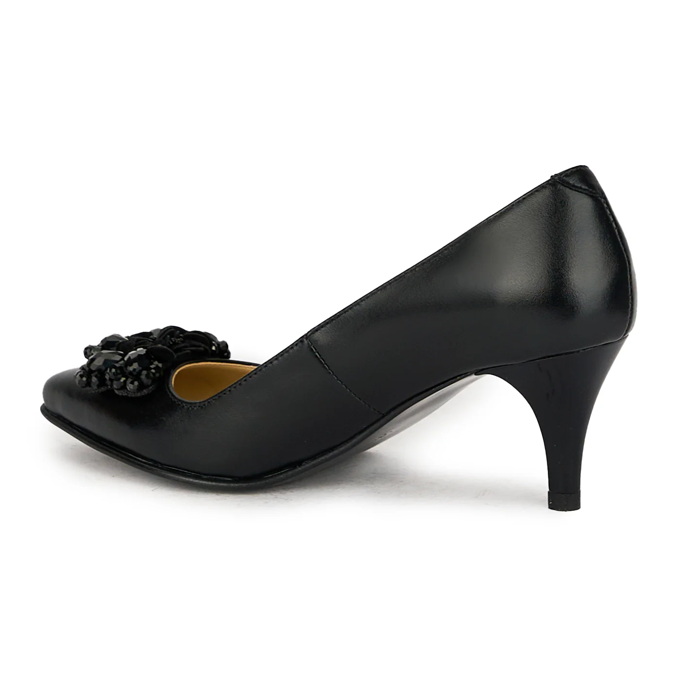 Pantofi dama din piele naturala neagra cu toc subtire 17527 - Image 2
