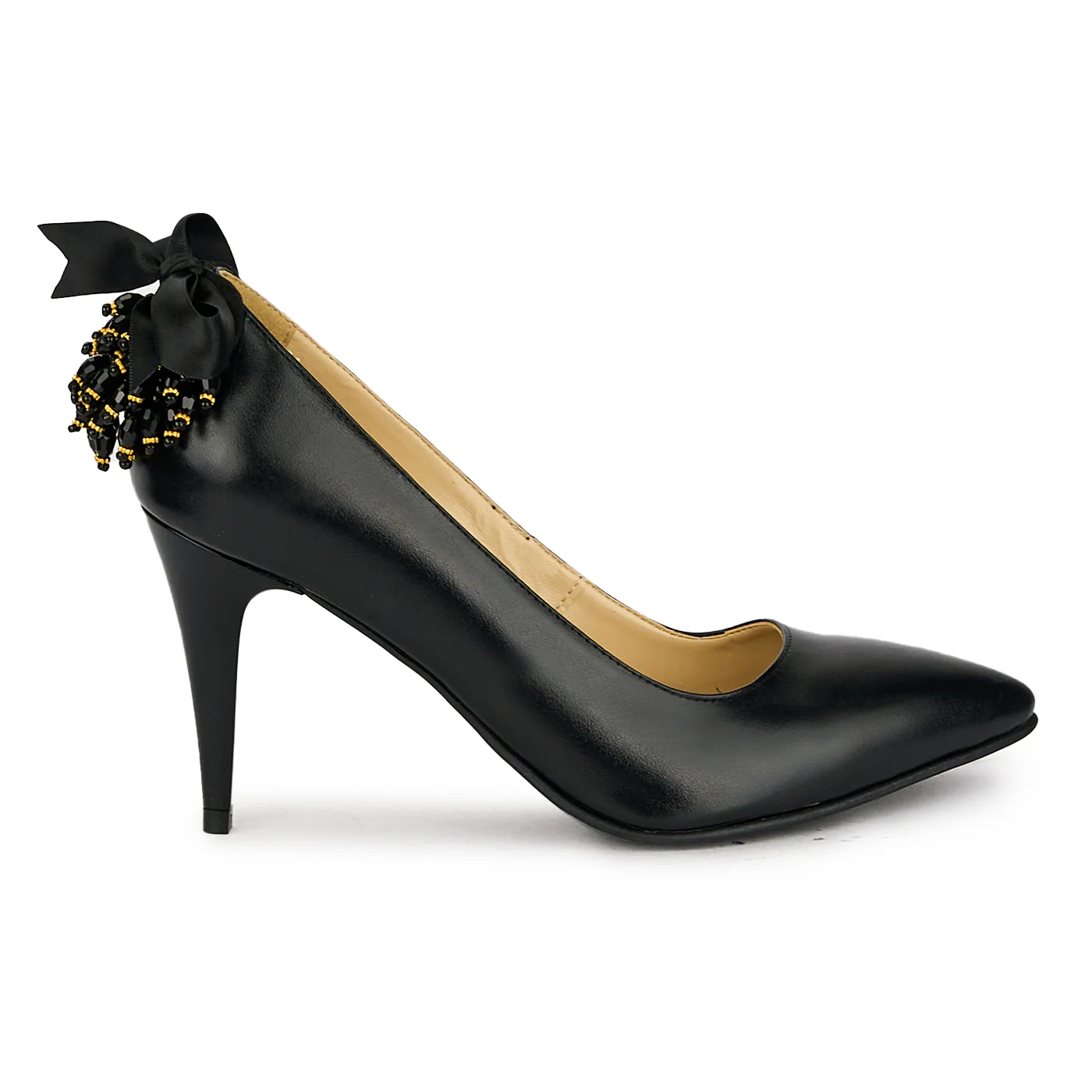 Pantofi dama din piele naturala neagra cu toc subtire 17529
