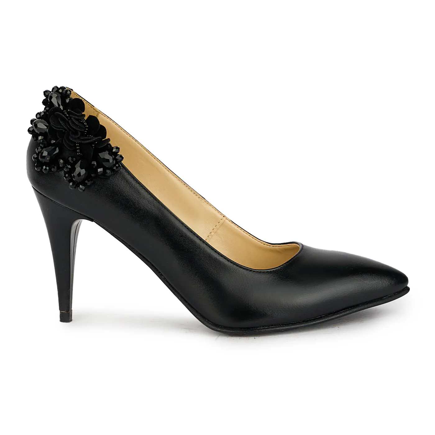 Pantofi dama din piele naturala neagra cu toc subtire 17530