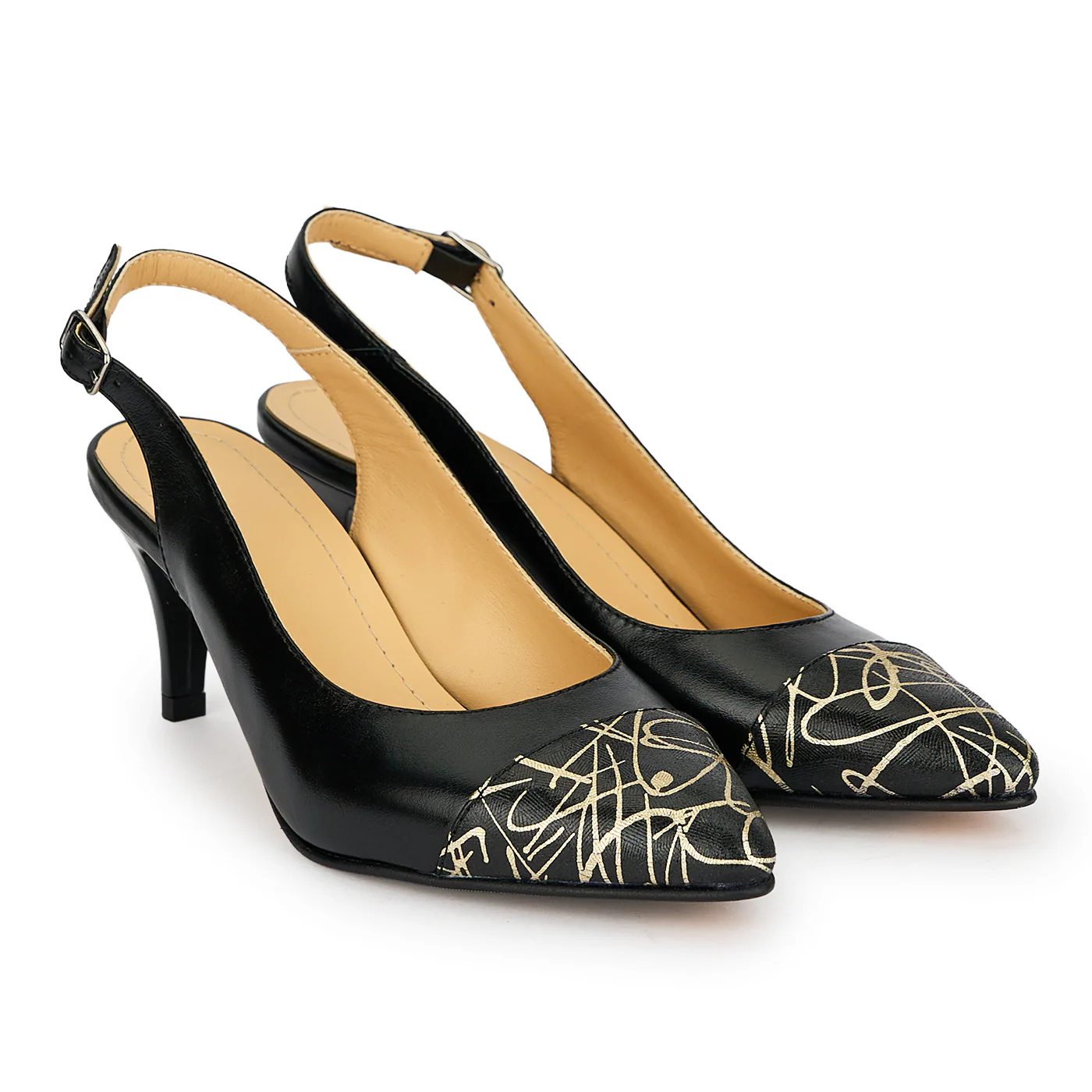 Pantofi dama din piele naturala neagra cu toc subtire 6.5 cm 19379 - Image 4