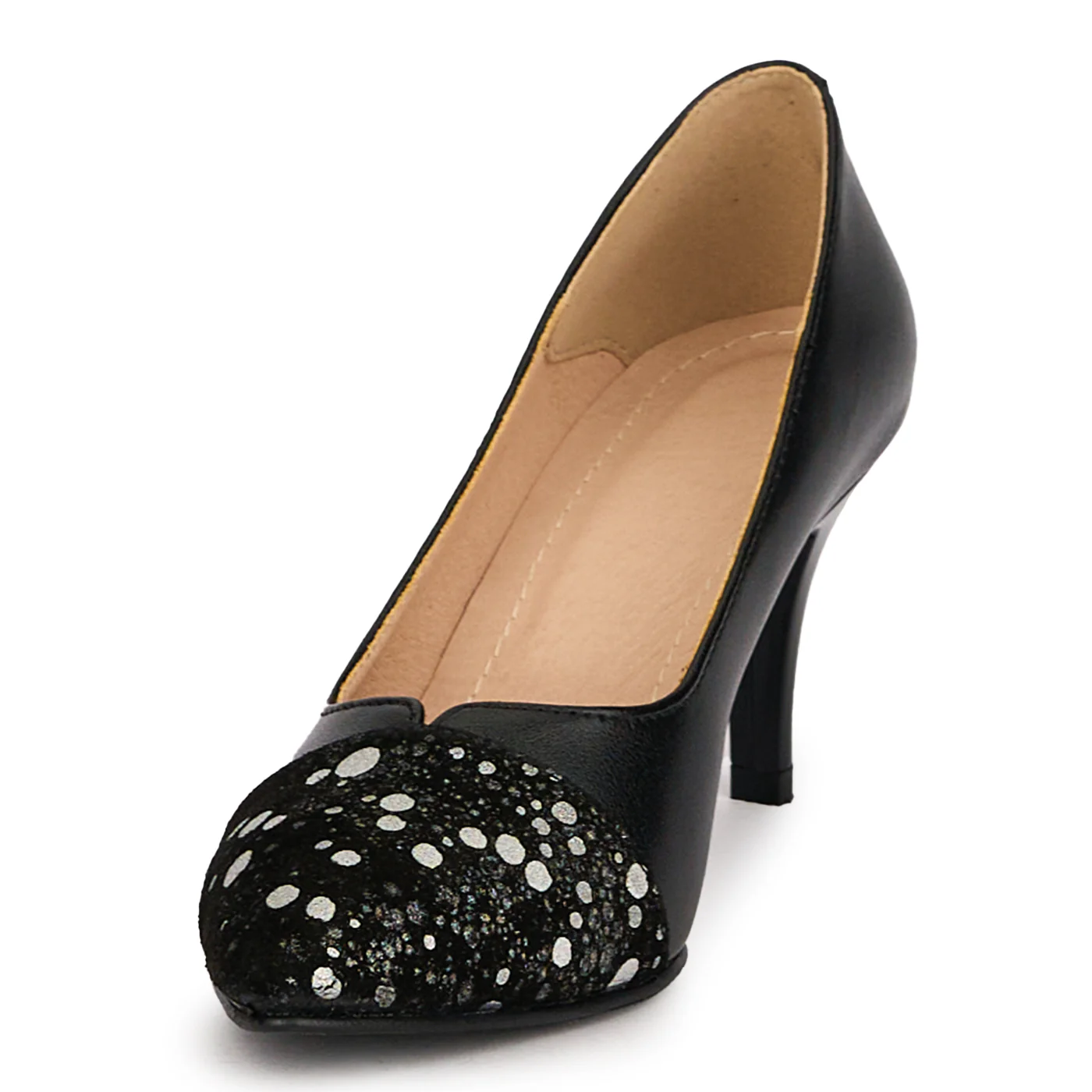 Pantofi dama din piele naturala neagra cu toc subtire 7.5 cm 18778 - Image 3
