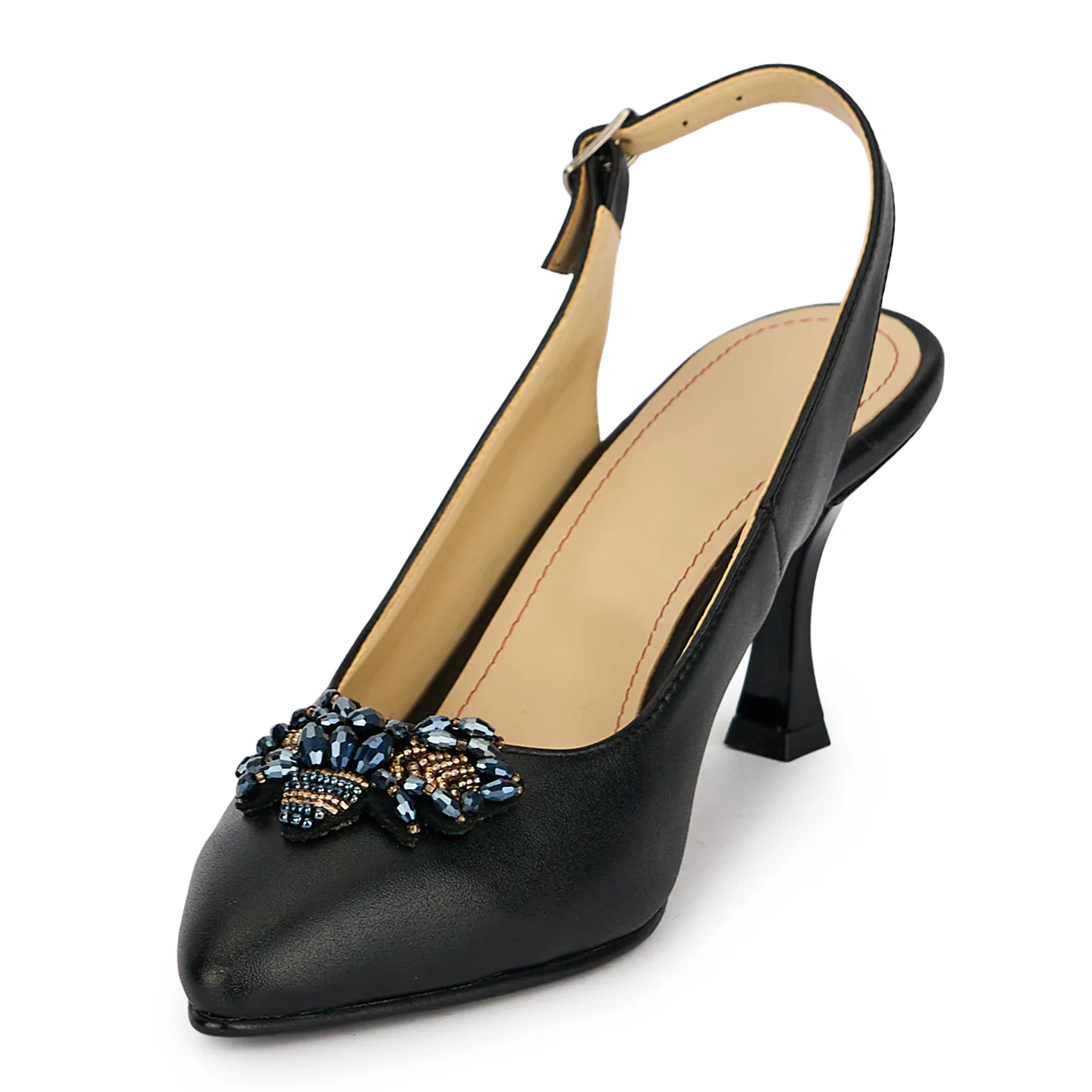 Pantofi dama din piele naturala neagra cu toc subtire 7.5 cm 19862 - Image 3