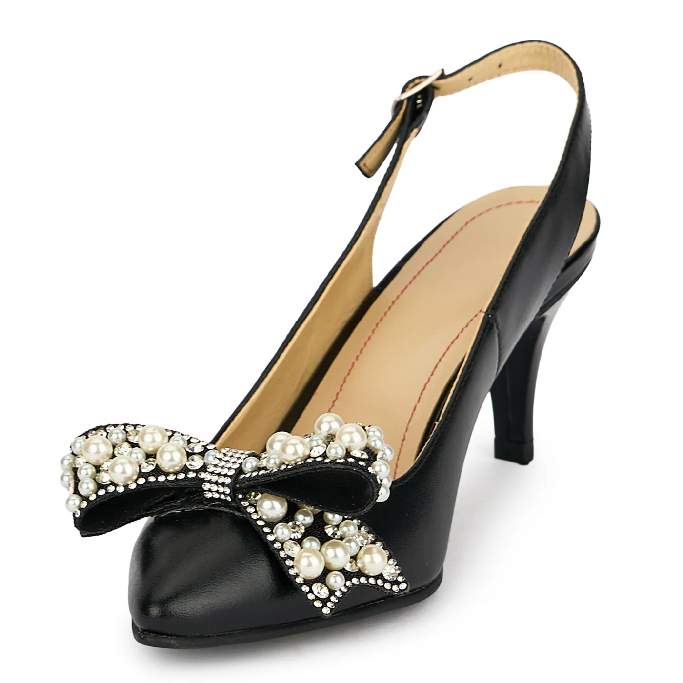 Pantofi dama din piele naturala neagra cu toc subtire 7.5 cm 19863 - Image 3