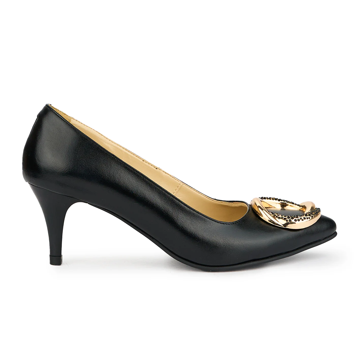 Pantofi dama din piele naturala neagra cu toc subtire 7 cm 15115